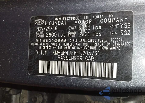 2017 Genesis G80 3.8 z USA, uszkodzony, nr VIN KMHGN4JE6HU205761